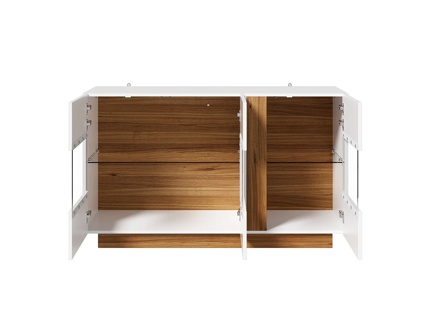 Buffet moderne 120x38x80cm - avec 3 portes en acrylique - lumières LED à intensité variable - Blanc + Naturel
