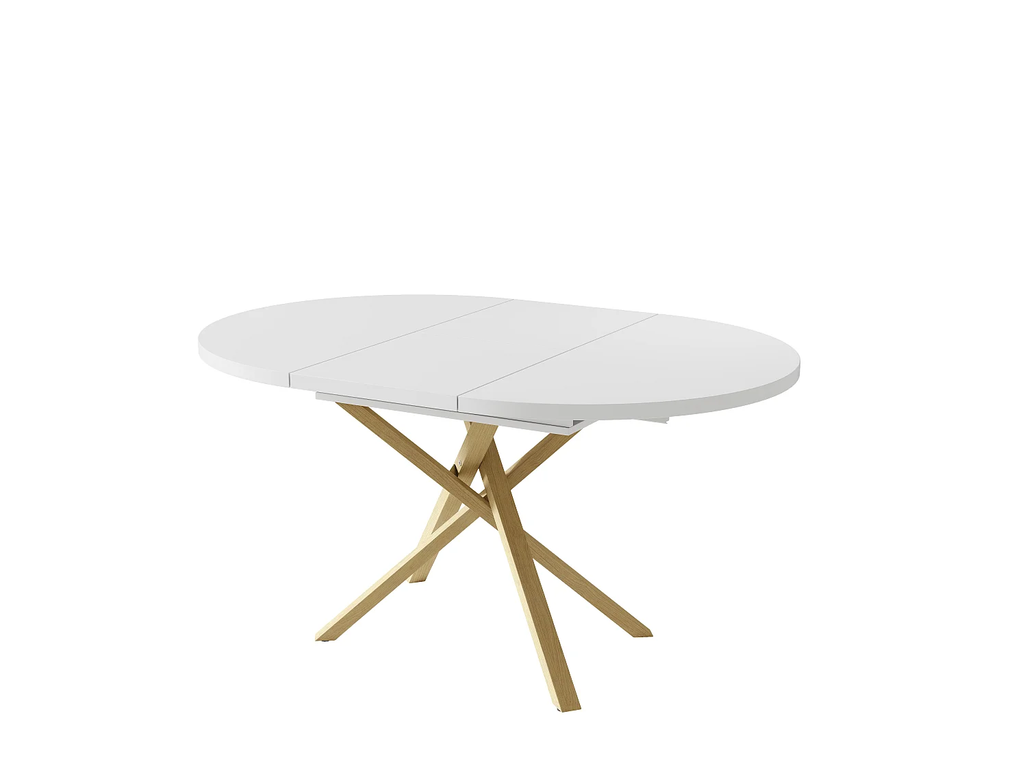 Table à manger extensible 100/140x100 cm - Idéale pour 4 à 6 personnes - Plateau rond et piètement croisé - Blanc et Naturel