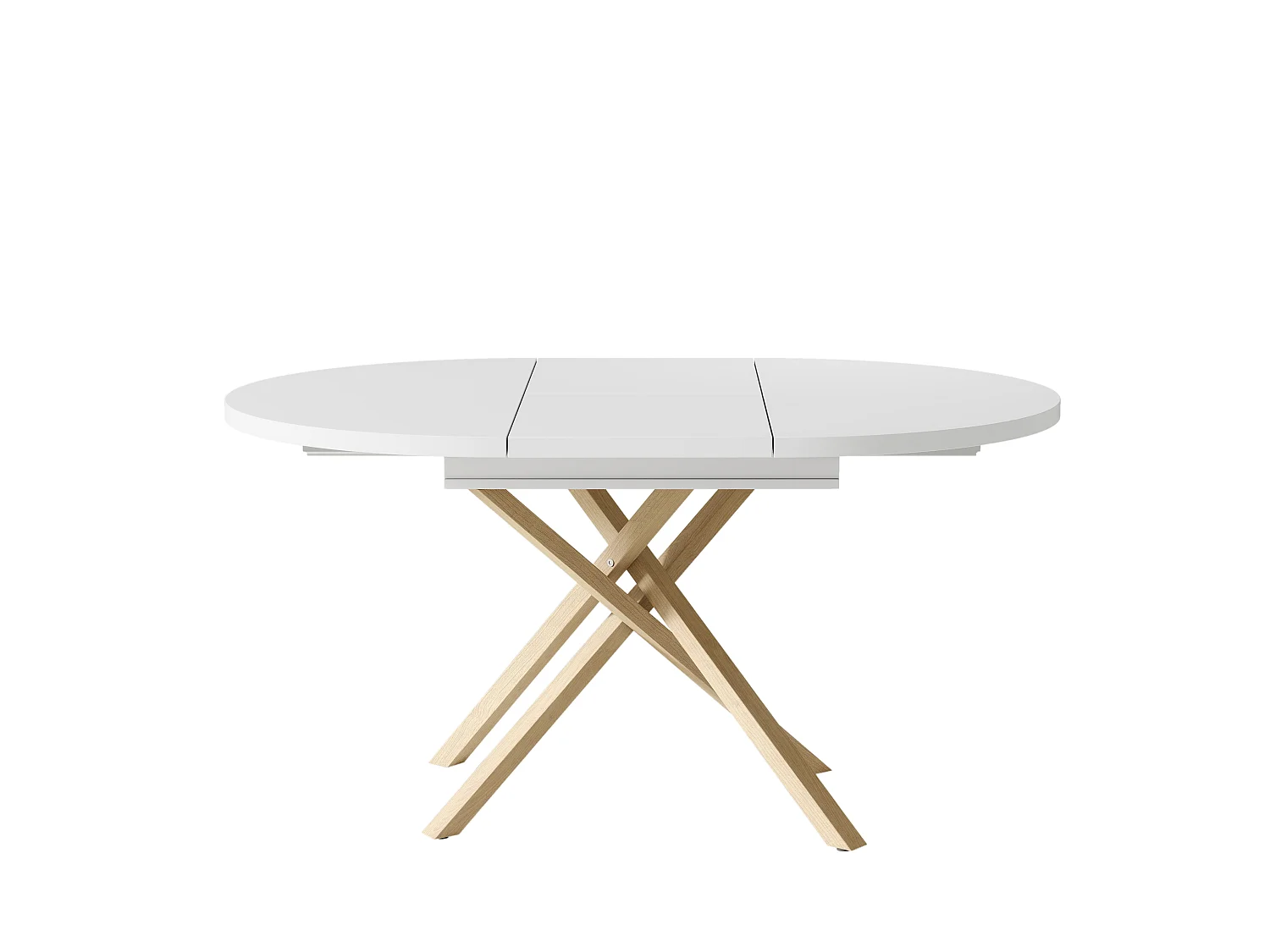 Table à manger extensible 100/140x100 cm - Idéale pour 4 à 6 personnes - Plateau rond et piètement croisé - Blanc et Naturel