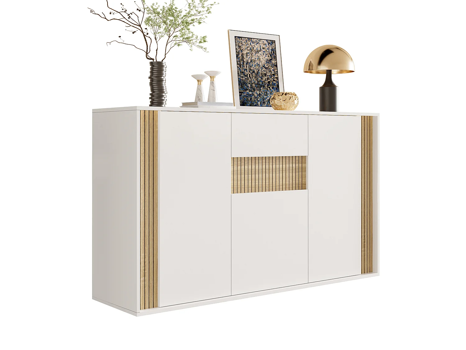 Buffet moderne 140x40x82cm - avec 1 tiroir et 3 portes - lumières LED à intensité variable - Blanc
