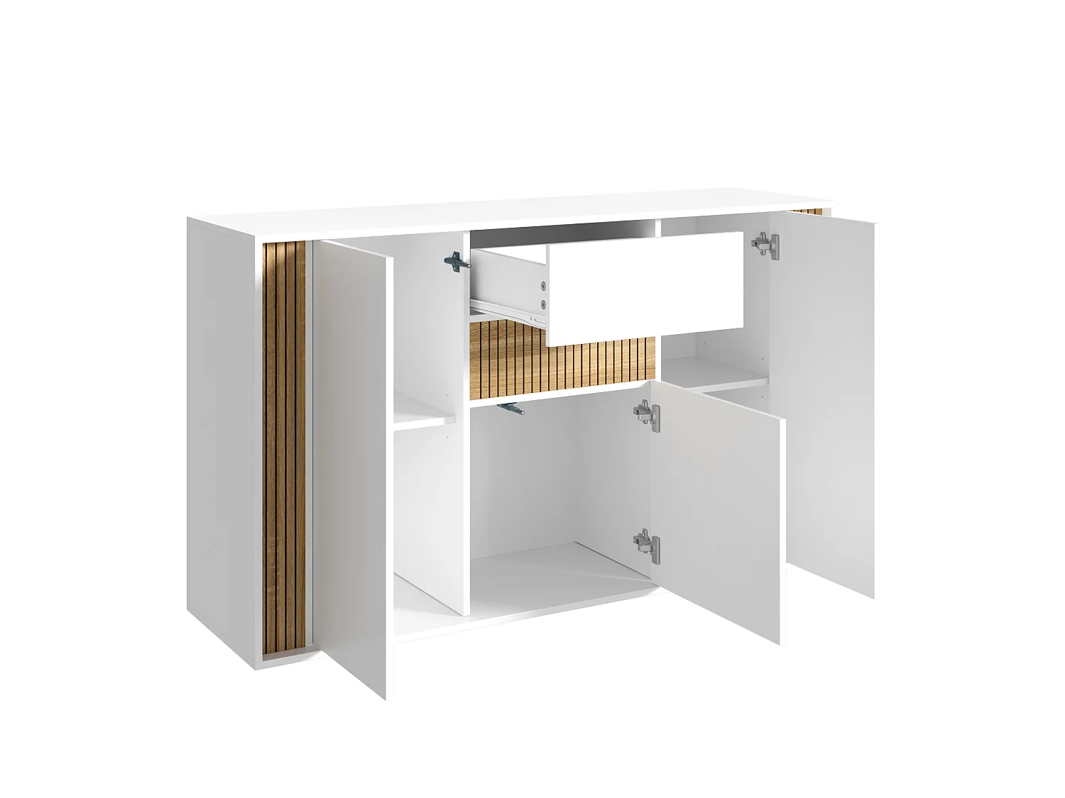 Buffet moderne 140x40x82cm - avec 1 tiroir et 3 portes - lumières LED à intensité variable - Blanc
