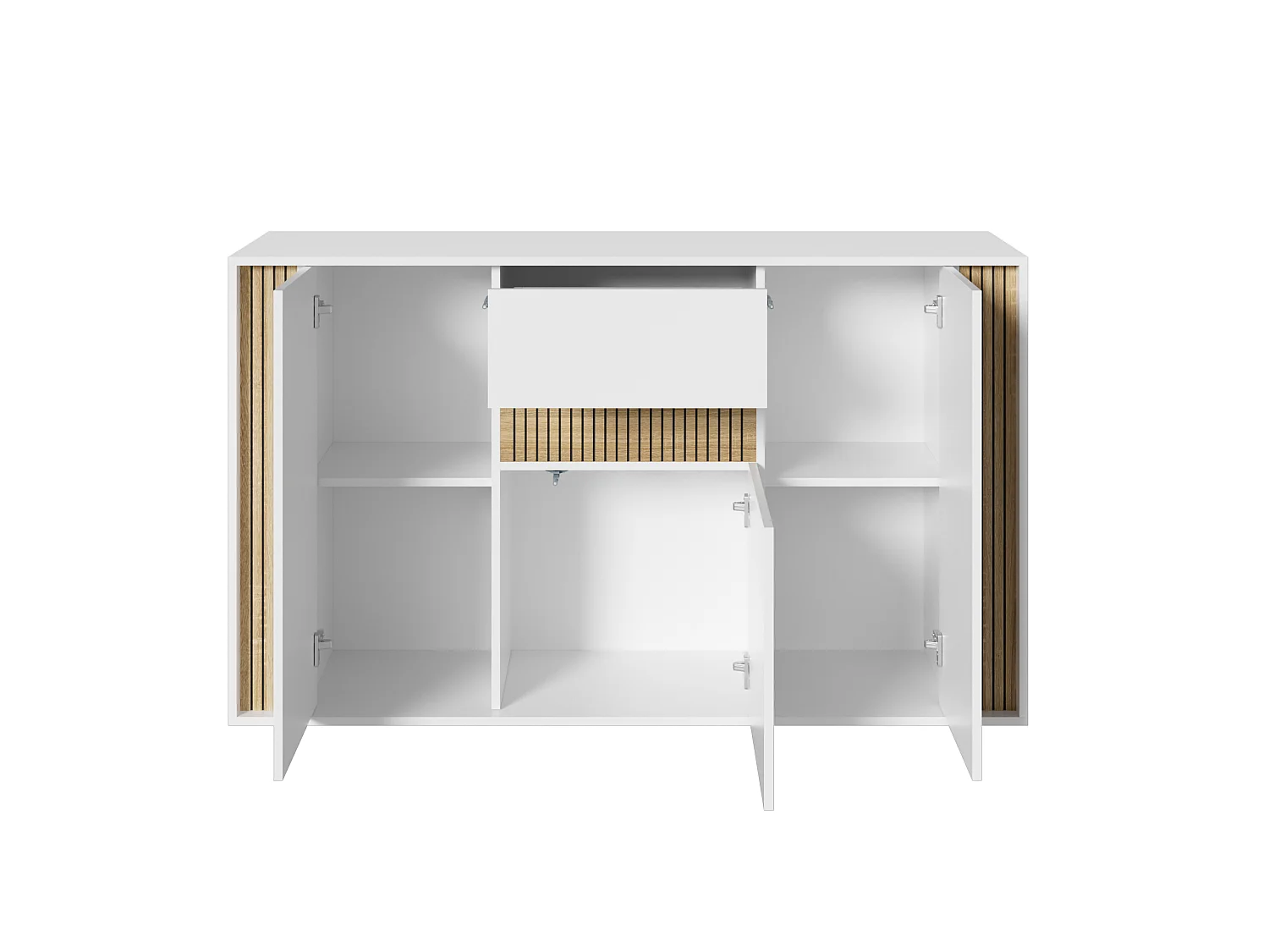 Buffet moderne 140x40x82cm - avec 1 tiroir et 3 portes - lumières LED à intensité variable - Blanc
