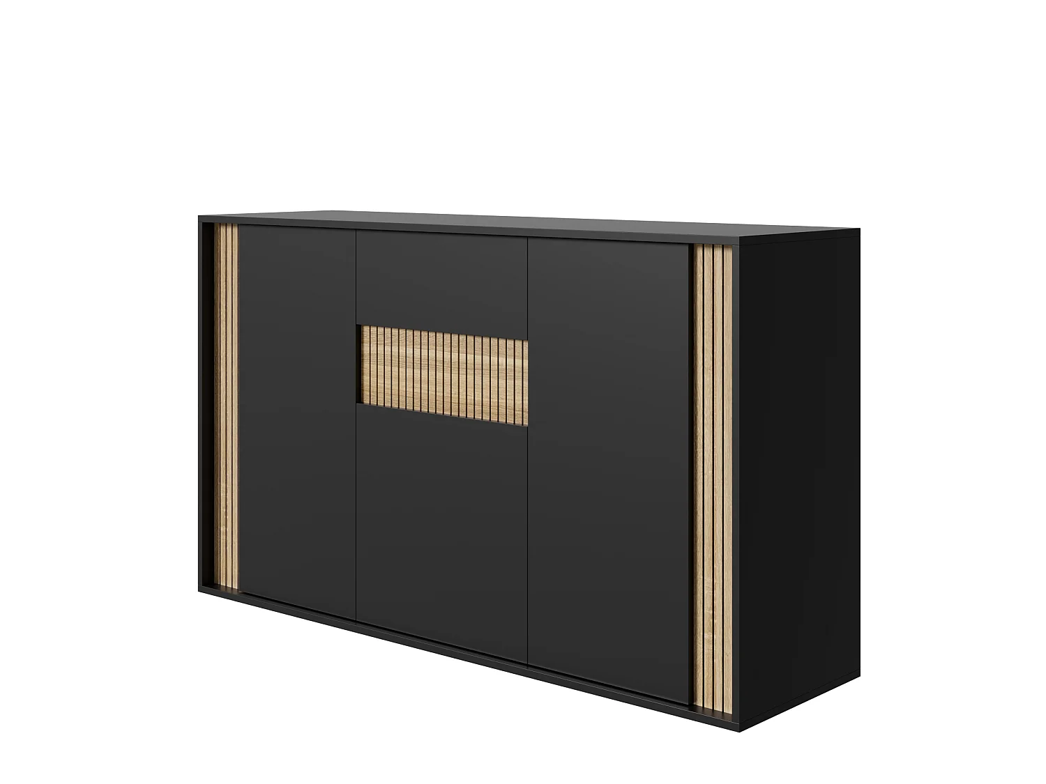 Buffet moderne 140x40x82cm - avec 1 tiroir et 3 portes - lumières LED à intensité variable - Noir