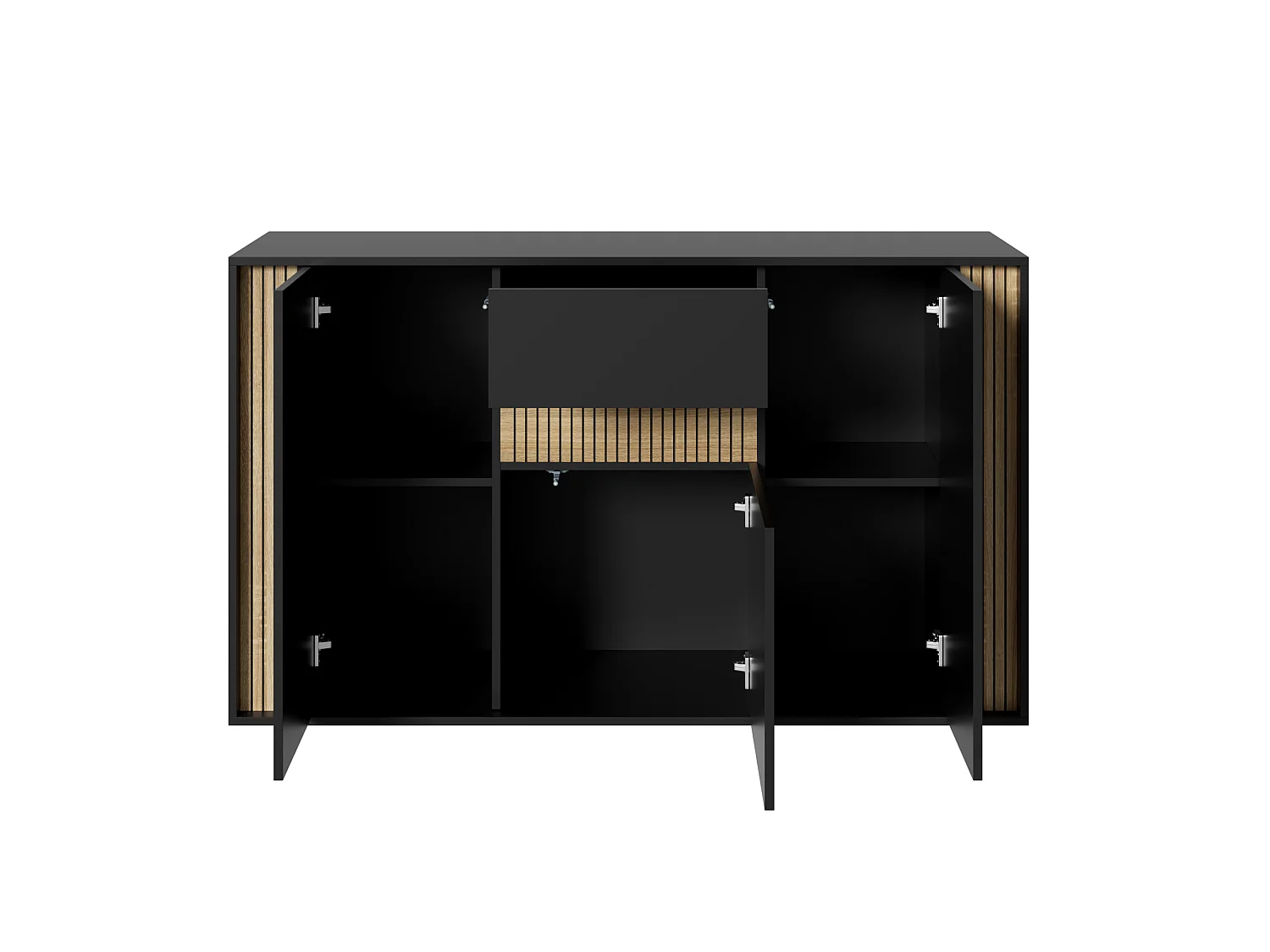 Buffet moderne 140x40x82cm - avec 1 tiroir et 3 portes - lumières LED à intensité variable - Noir