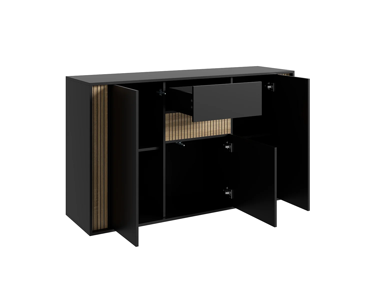 Buffet moderne 140x40x82cm - avec 1 tiroir et 3 portes - lumières LED à intensité variable - Noir