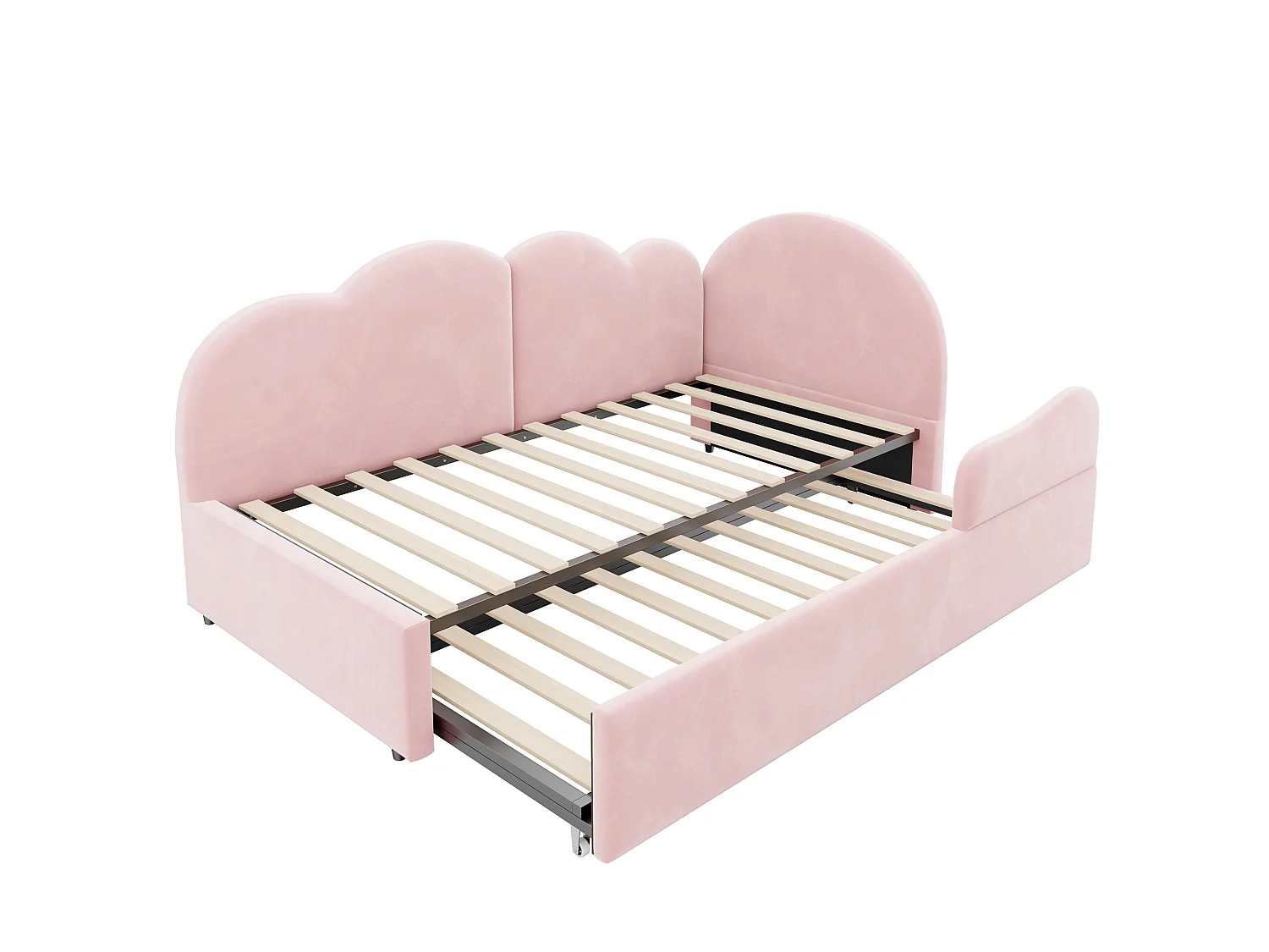 Canapé-lit capitonné 90x200cm + 90x190cm - Tête de lit en forme de nuage - Tissu velours - rose (matelas non inclus)