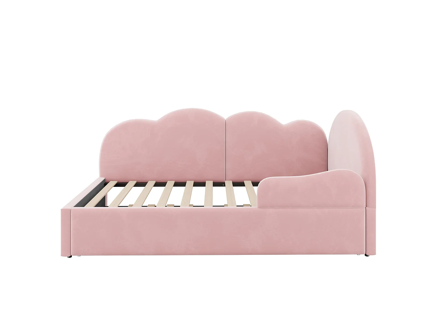 Canapé-lit capitonné 90x200cm + 90x190cm - Tête de lit en forme de nuage - Tissu velours - rose (matelas non inclus)
