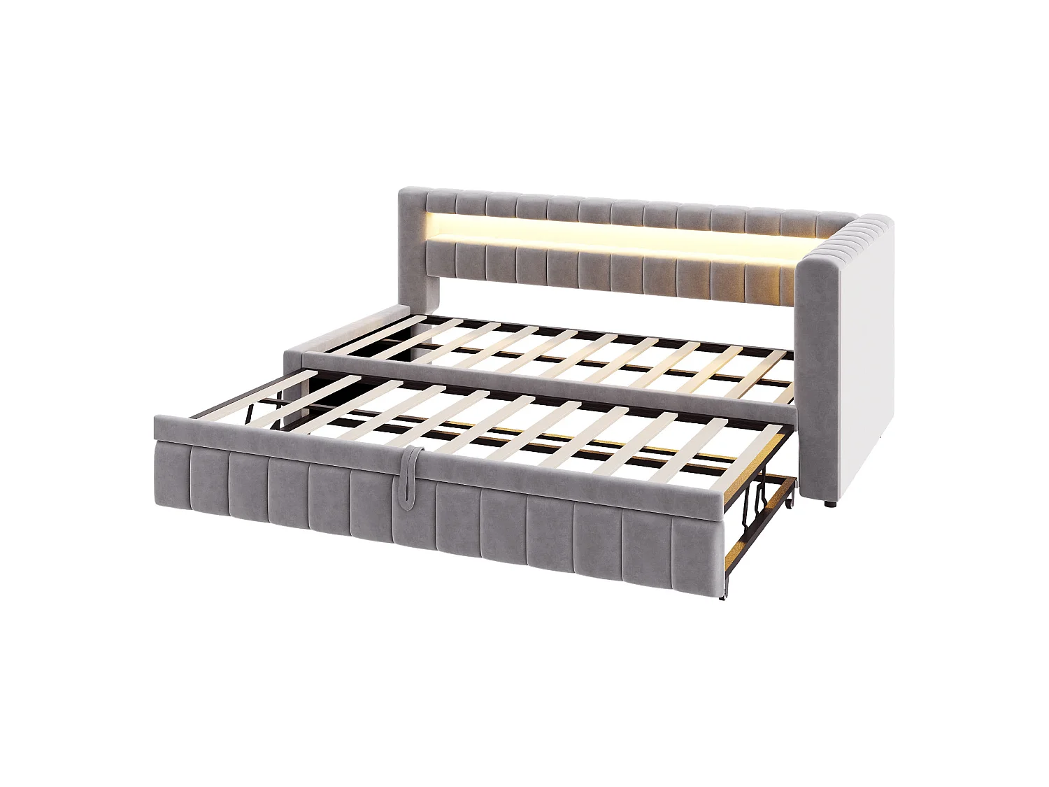 **Canapé-seng polstret 90x200cm - med LED-lys - med USB-opladningsport - fløjlsstof - lysegrå (madras ikke inkluderet)**