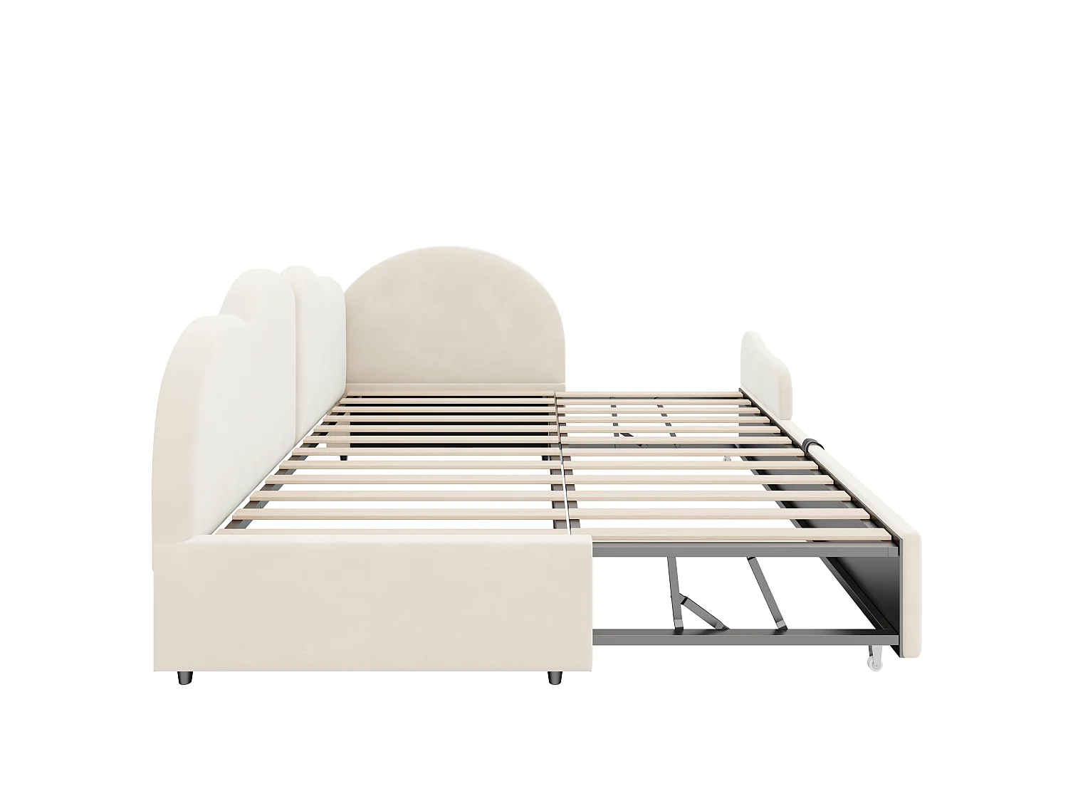 Canapé-lit capitonné 90x200cm + 90x190cm - Tête de lit en forme de nuage - Tissu velours - Beige (matelas non inclus)