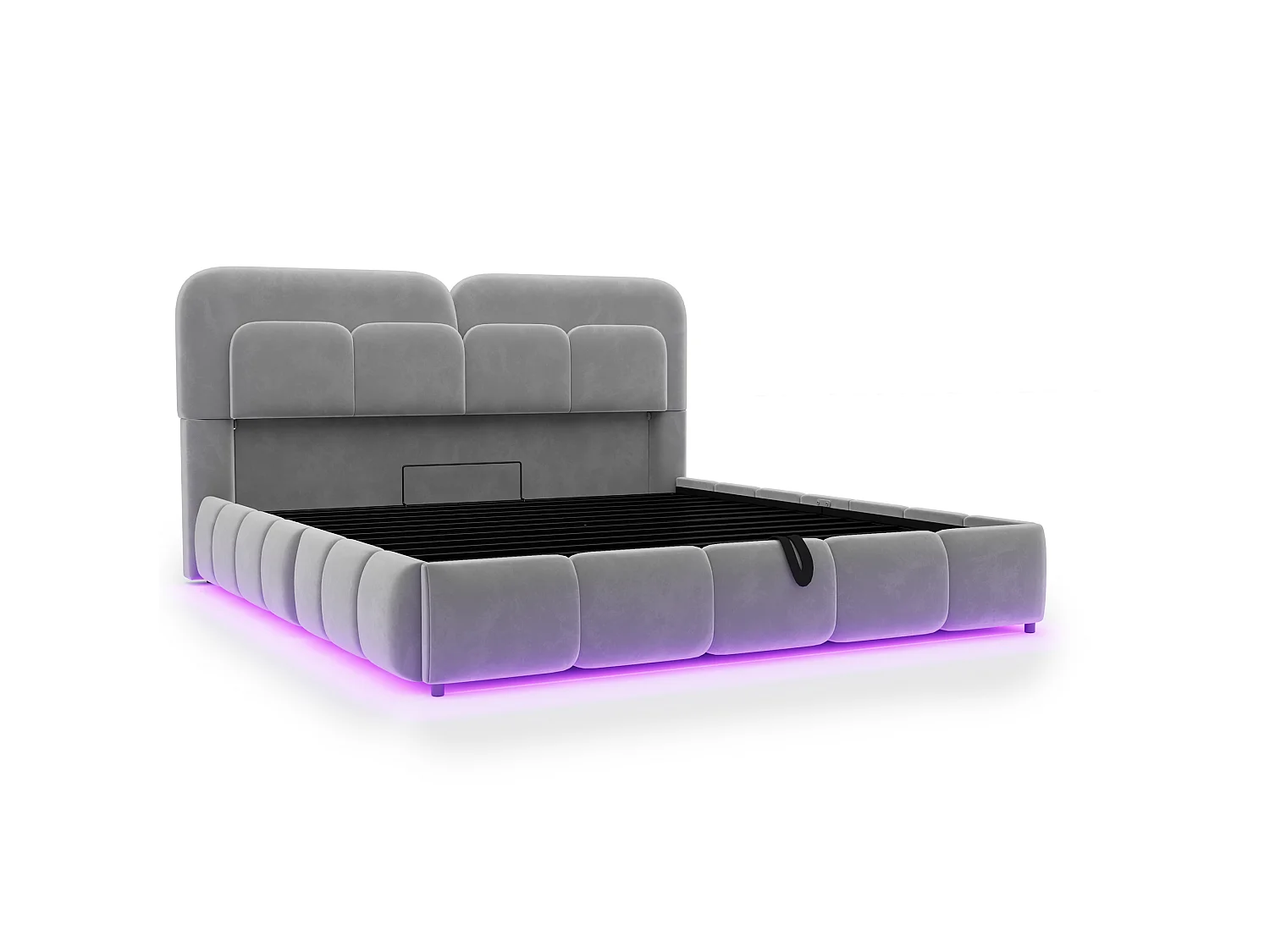 Letto contenitore imbottito 140 x 200 cm - con illuminazione LED - Tessuto velluto - grigio (Materasso non incluso)