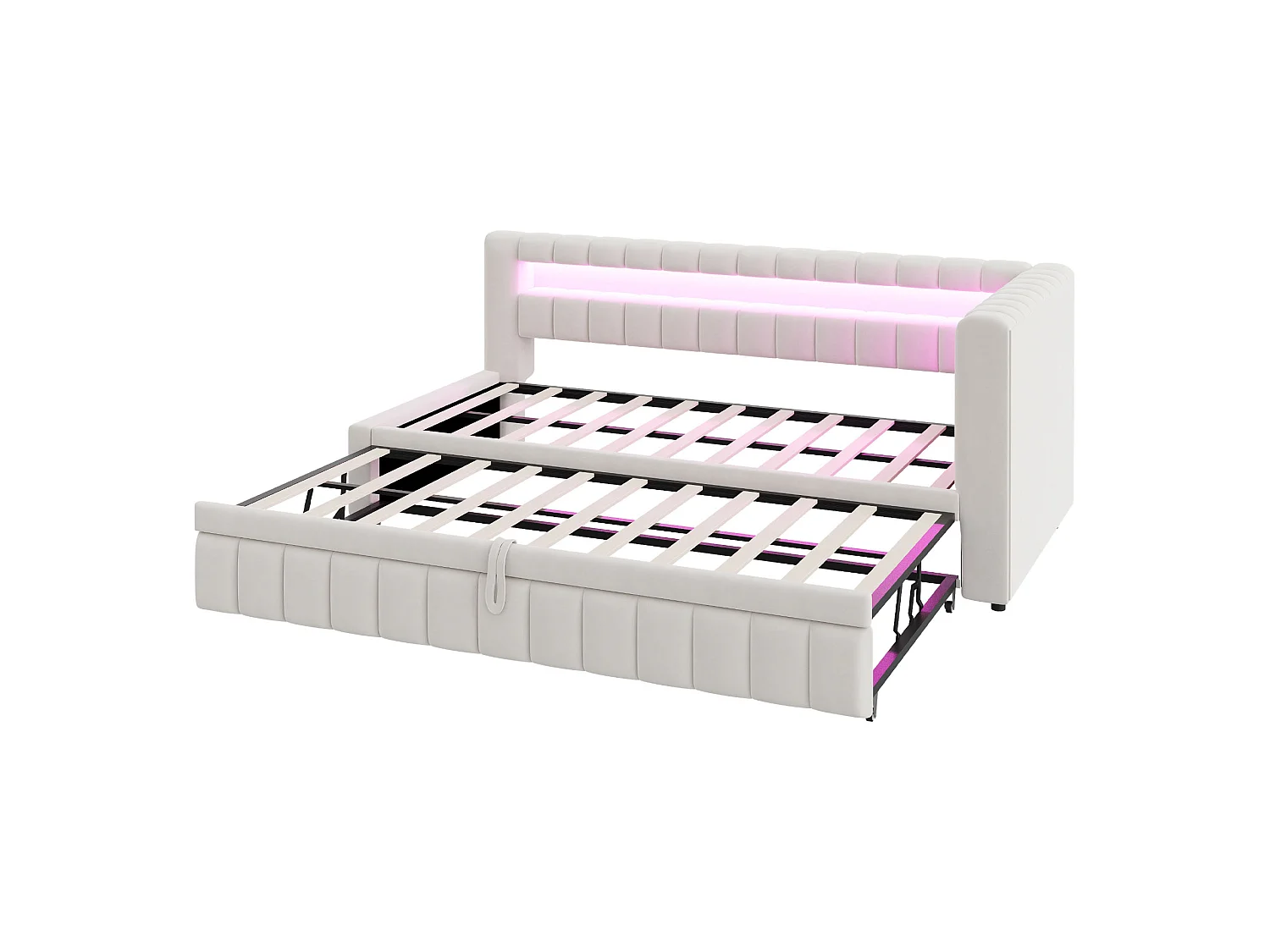 Canapé-lit capitonné 90x200cm - avec lumière LED - avec port de chargement USB - tissu velours - beige (matelas non inclus)