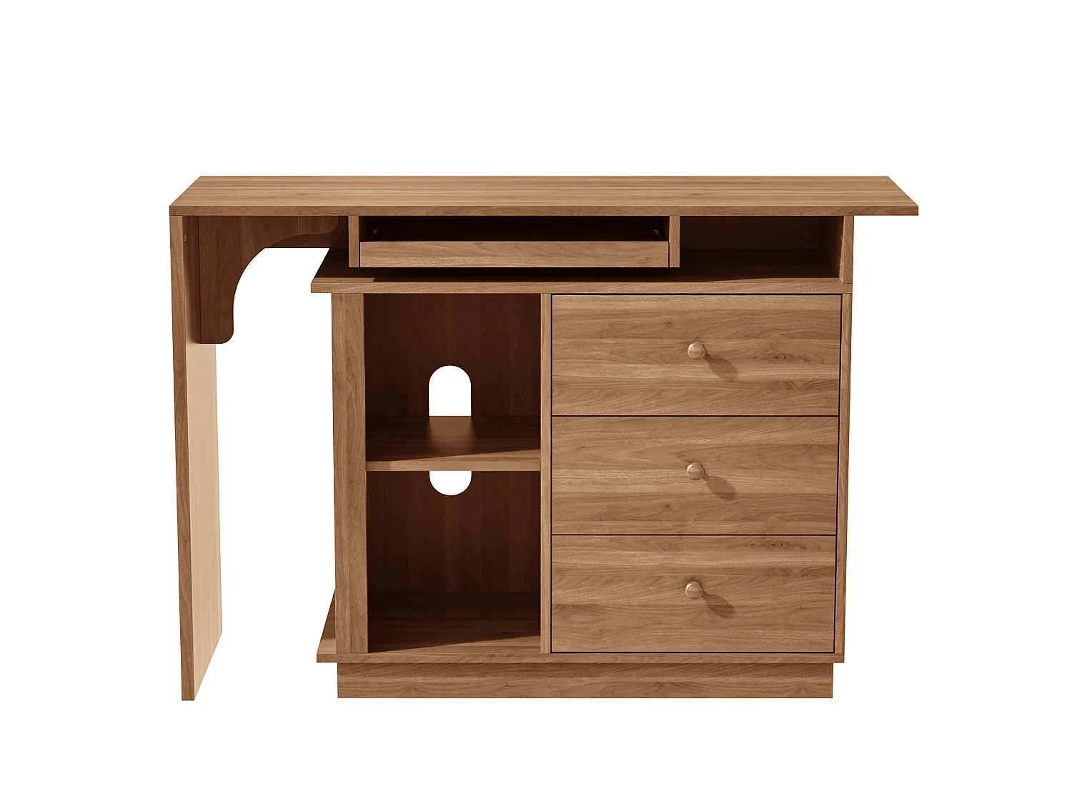 Modern uitschuifbaar bureau - toetsenbordplateau - open opbergvakken en 3 laden - bruin