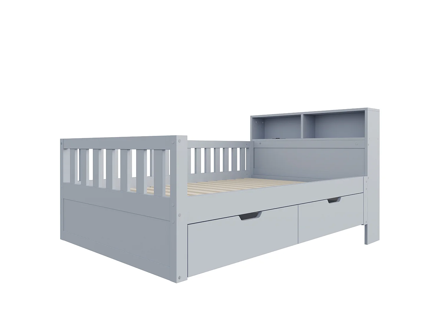 Lit multifonctionnel en bois 90 x 200 cm - avec 2 tiroirs - avec compartiments de rangement - avec prise électrique + éclairage LED - gris (matelas non inclus)