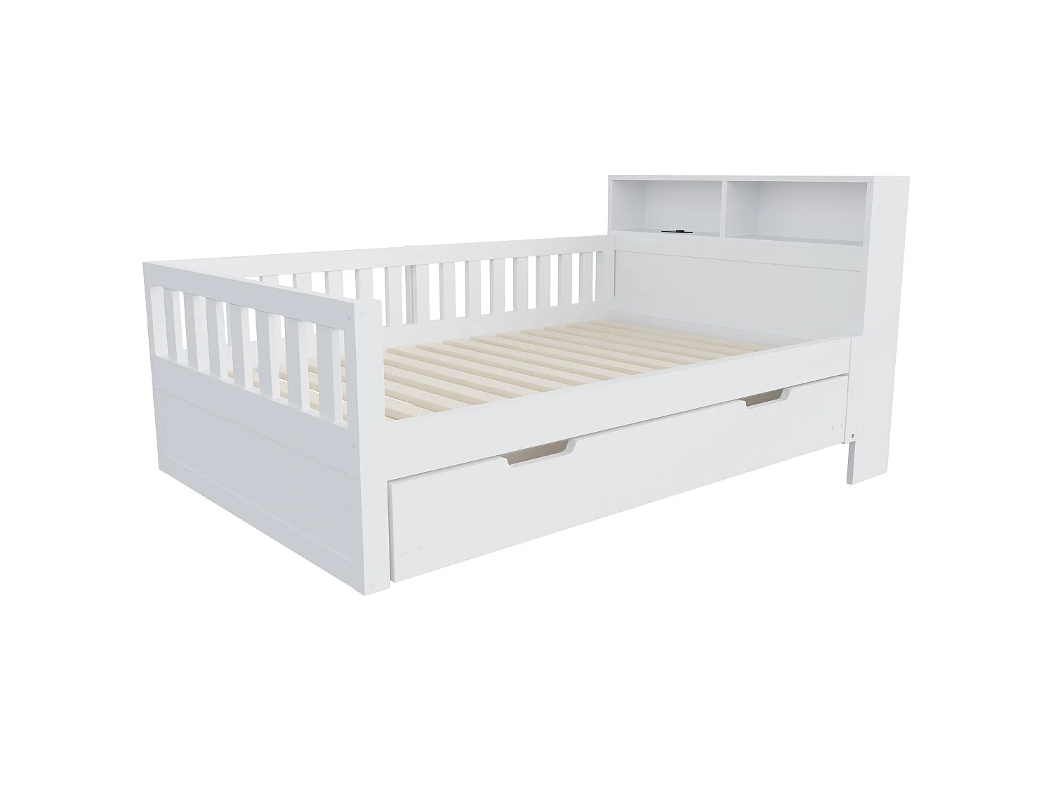 Lit multifonctionnel en bois 90×200cm - avec lit gigogne - avec prises électriques - avec lumières LED - blanc (matelas non inclus)
