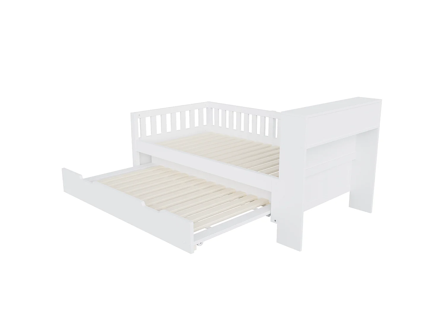 Lit multifonctionnel en bois 90×200cm - avec lit gigogne - avec prises électriques - avec lumières LED - blanc (matelas non inclus)