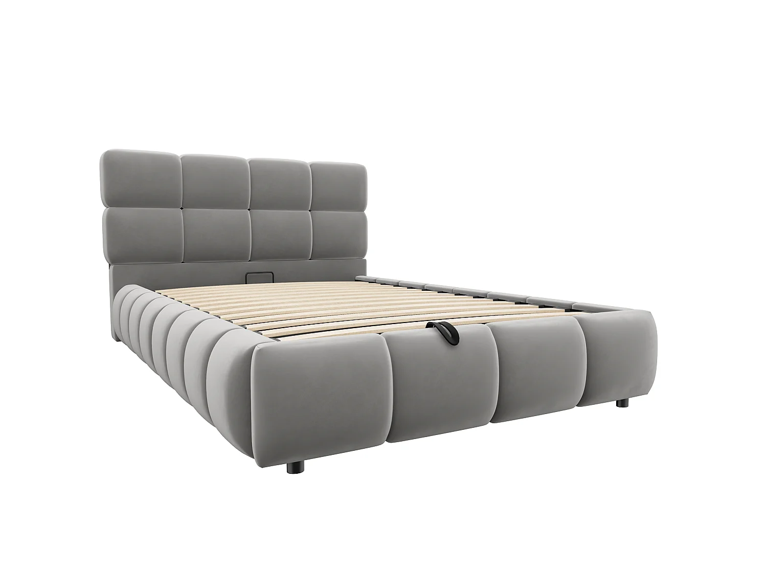 Lit coffre capitonné 90 x 200 cm - avec lumière LED - Tissu velours - gris (Matelas non inclus)