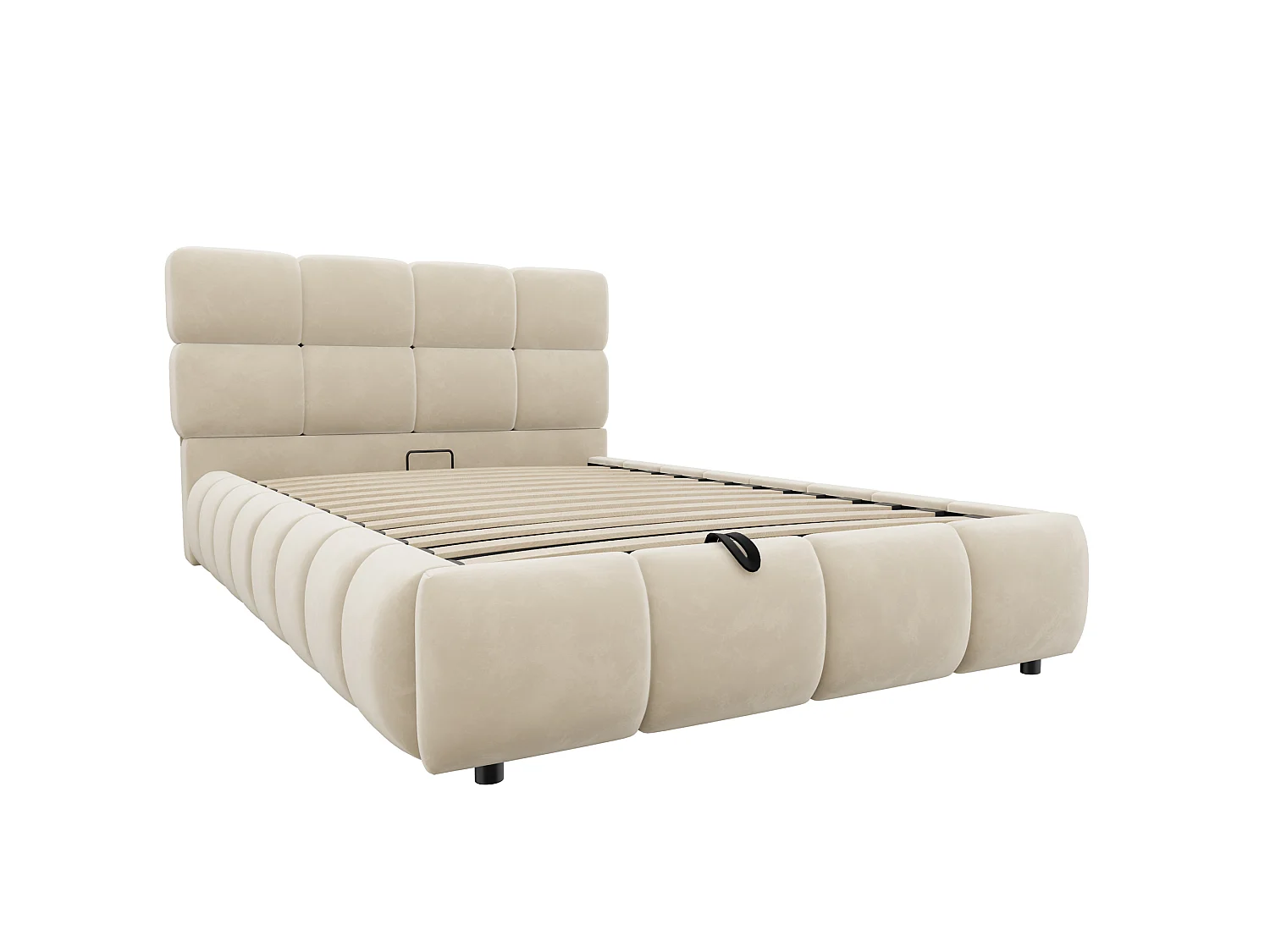 Lit coffre capitonné 90 x 200 cm - avec lumière LED - Tissu velours - Beige (Matelas non inclus)