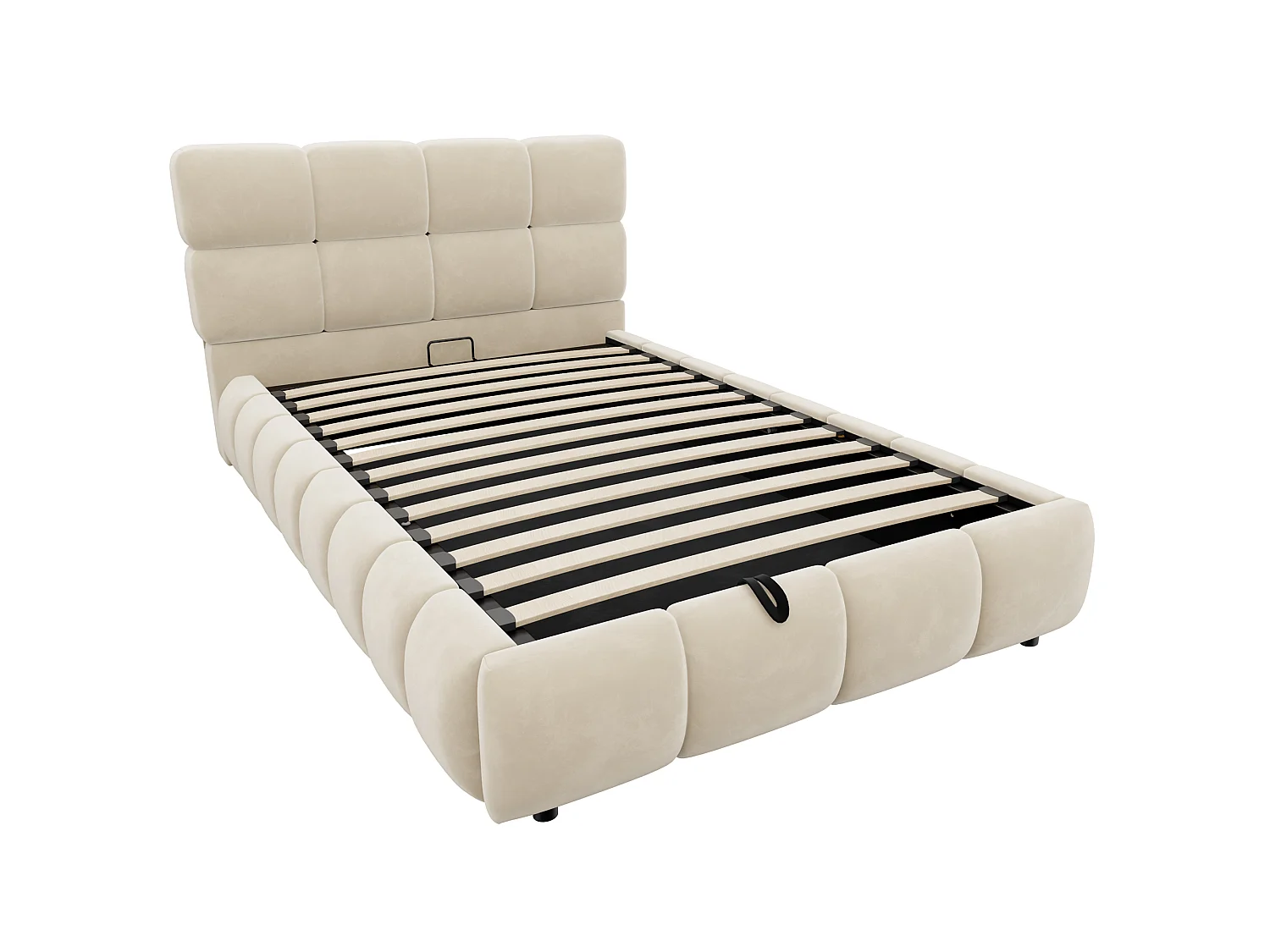Lit coffre capitonné 90 x 200 cm - avec lumière LED - Tissu velours - Beige (Matelas non inclus)