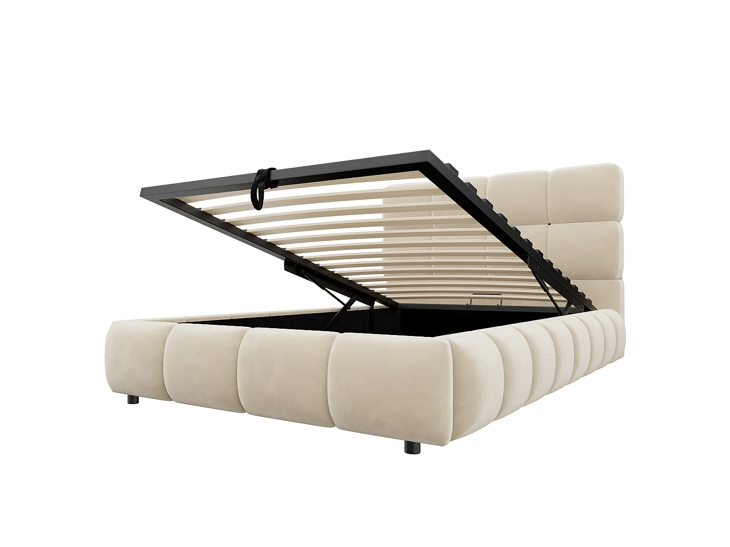 Lit coffre capitonné 90 x 200 cm - avec lumière LED - Tissu velours - Beige (Matelas non inclus)