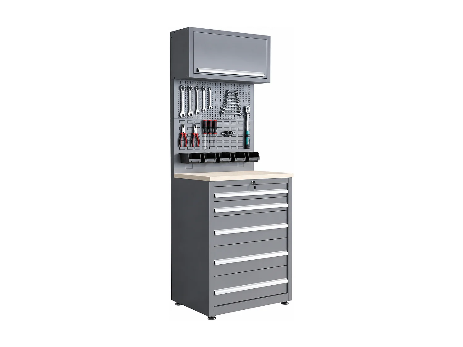 Werkbank van hout en staal met gereedschapswagen - B75 x D57 x H202 cm - Antracietgrijs - ATELIOR