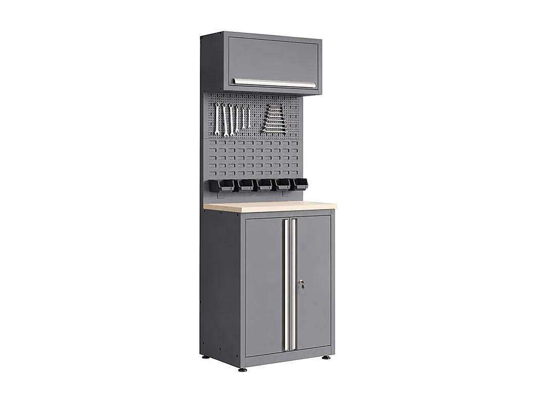 Werkbank van hout en staal met lage kast - B75 x D57 x H202 cm - Antracietgrijs - ATELIOR