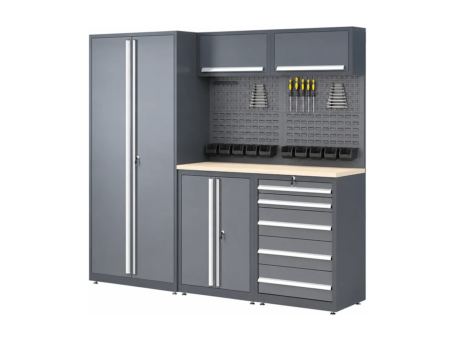 Établi en bois et acier avec colonne double - L240 x P57 x H202 cm - Gris anthracite - ATELIOR