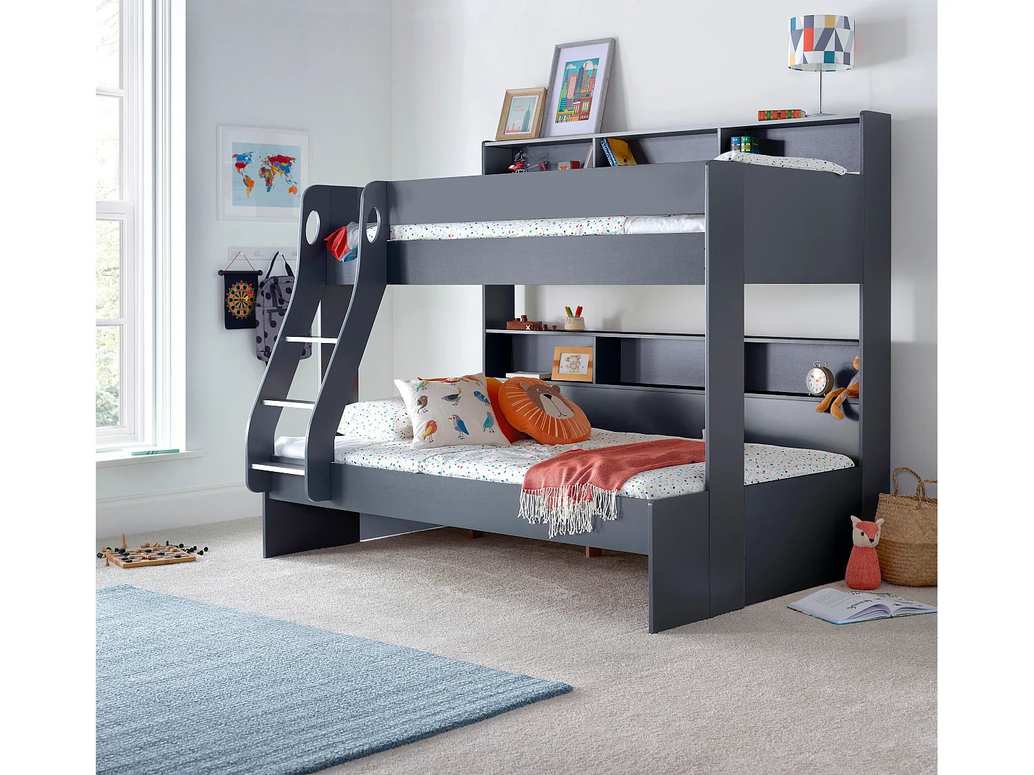 Oliver Onyx Grey Triple Sleeper Storage Bunk Bed Without Drawer