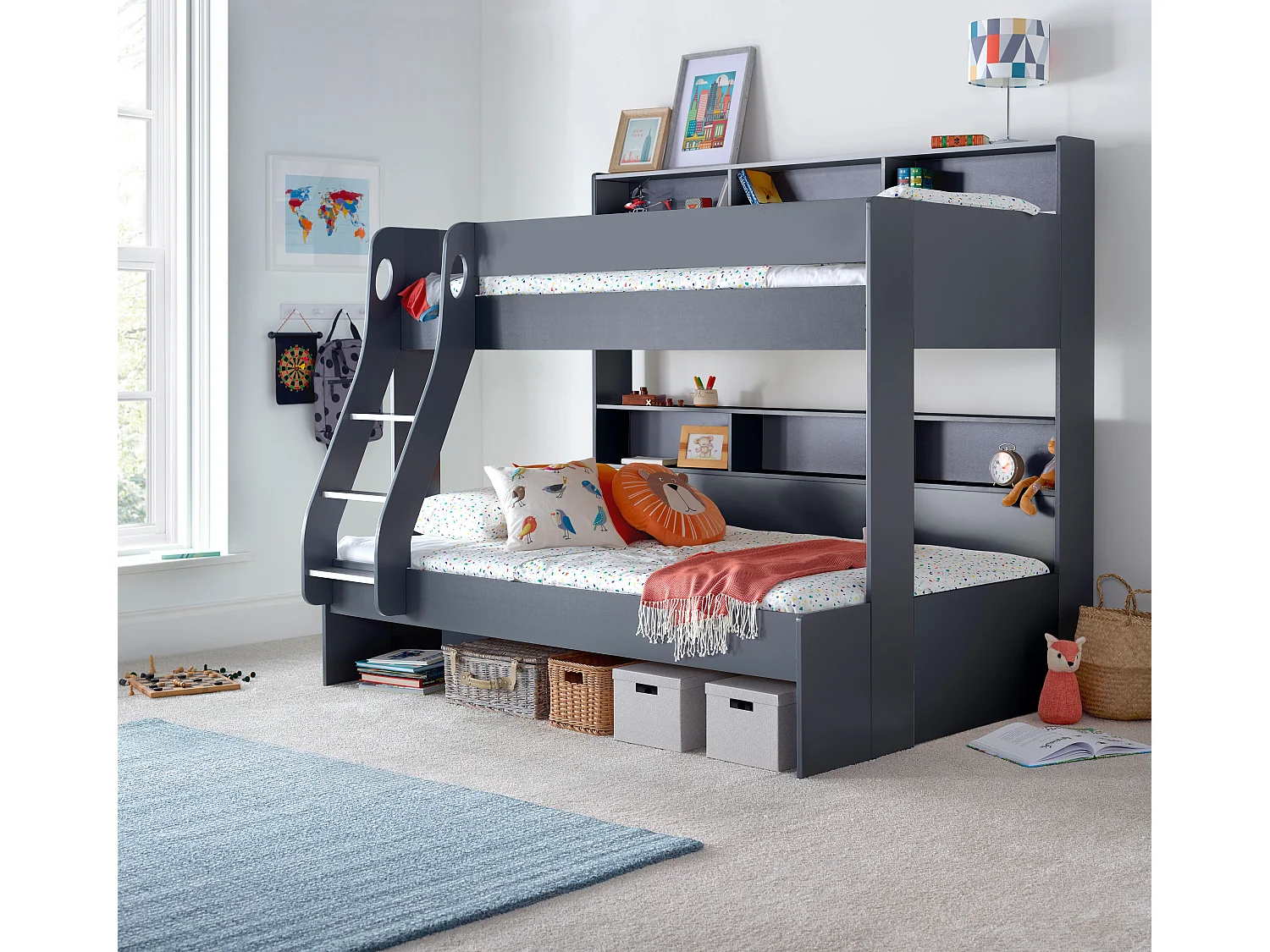 Oliver Onyx Grey Triple Sleeper Storage Bunk Bed With Drawer