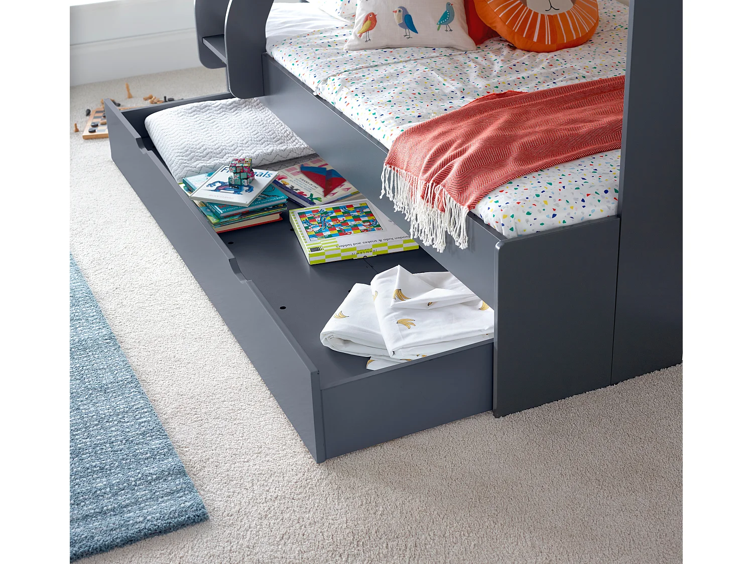 Oliver Onyx Grey Triple Sleeper Storage Bunk Bed With Drawer