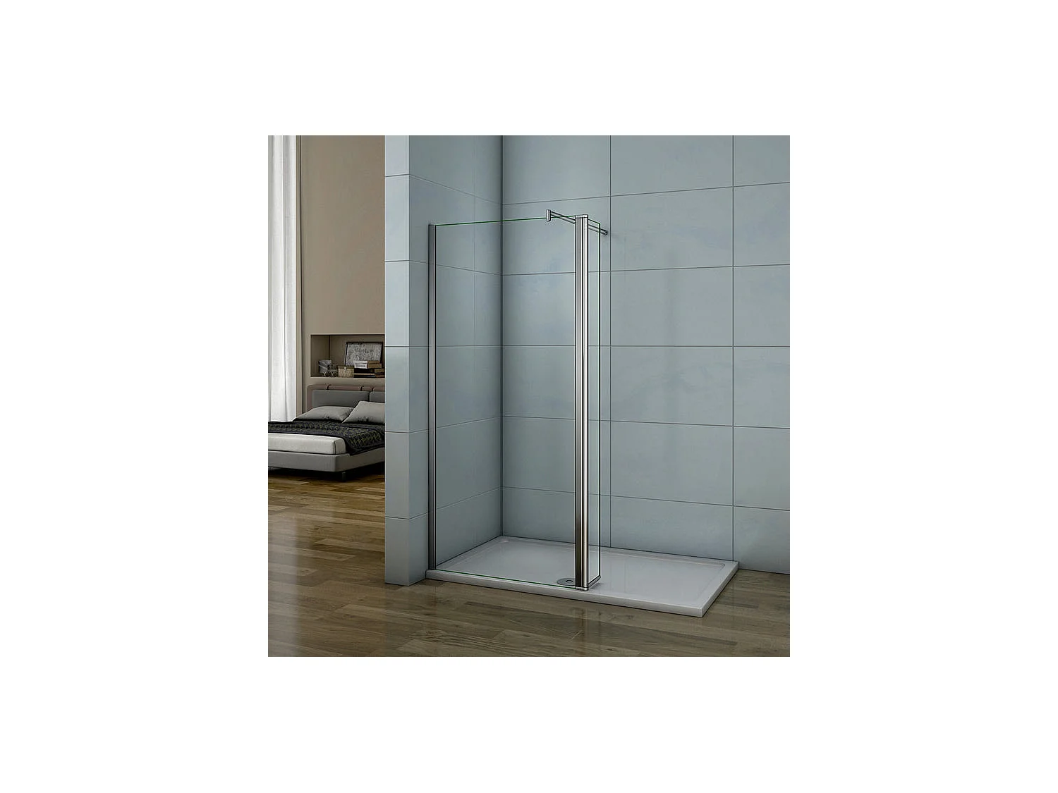 Paroi de douche à l'italienne 100+30x200cm avec retour pivotant - Verre 8mm trempé - Avec barre de fixation 70-120cm en cylindrique