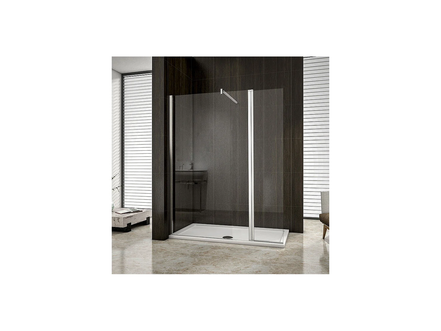 Paroi de douche à l'italienne 100+30x200cm avec retour pivotant - Verre 8mm trempé - Avec barre de fixation 140cm en carré