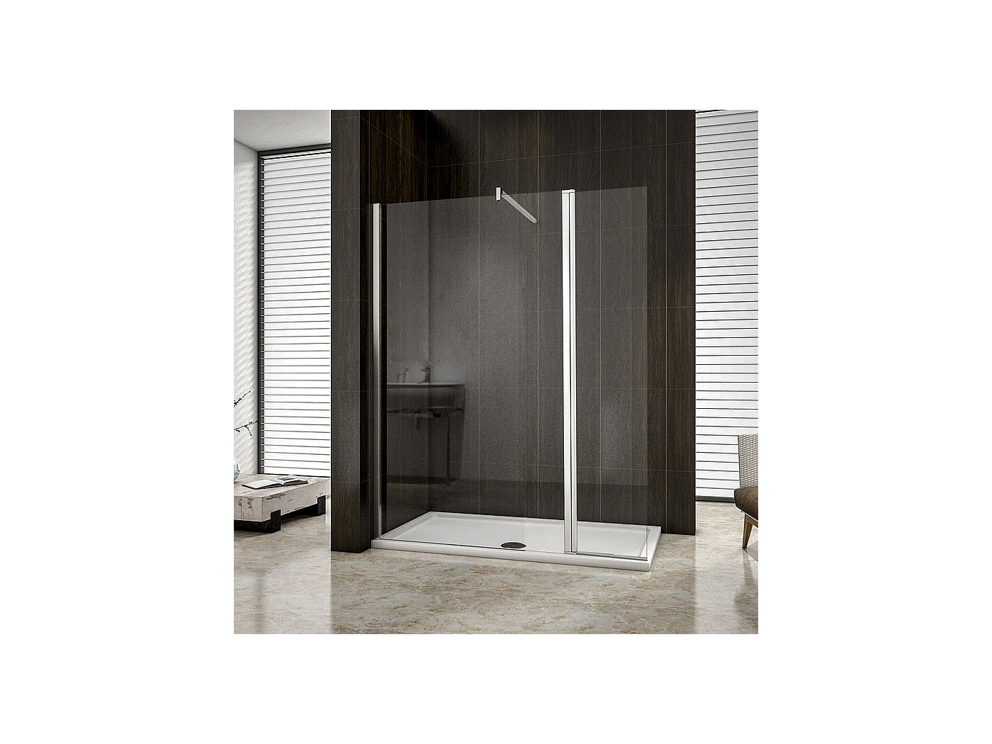 Paroi de douche 100+30x200cm avec barre de fixation 140cm en carré