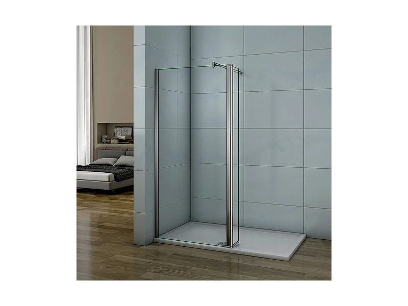 Paroi de douche à l'italienne 30+30x200cm avec retour pivotant - Verre 8mm trempé - Avec barre de fixation 70-120cm en cylindrique