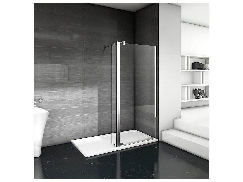 Paroi de douche 50+40x200cm avec barre de fixation 140cm en carré