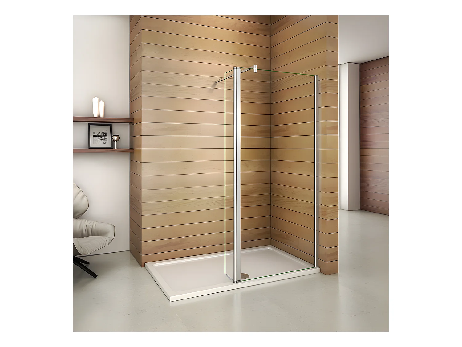 Paroi de douche à l'italienne 150+40x200cm avec retour pivotant - Verre 8mm trempé - Avec barre de fixation 90cm en carré