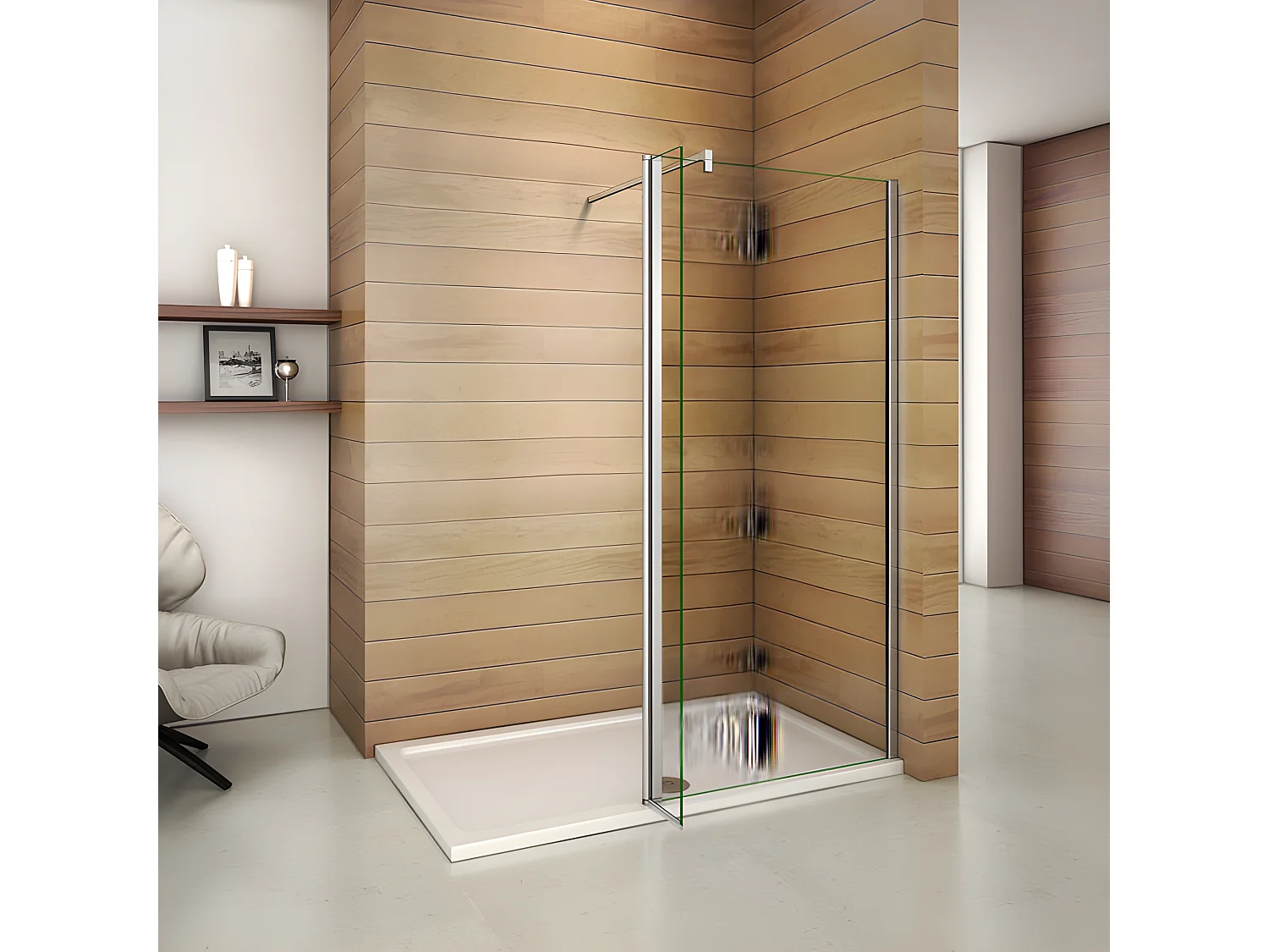 Paroi de douche à l'italienne 150+40x200cm avec retour pivotant - Verre 8mm trempé - Avec barre de fixation 90cm en carré