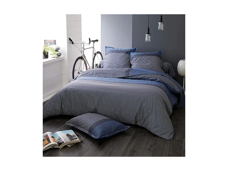 Parure de lit 280x240 cm satin de coton ENZO bleu