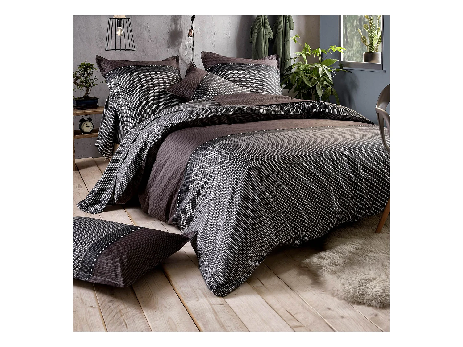 Parure de lit 200x200 cm satin de coton ENZO noir