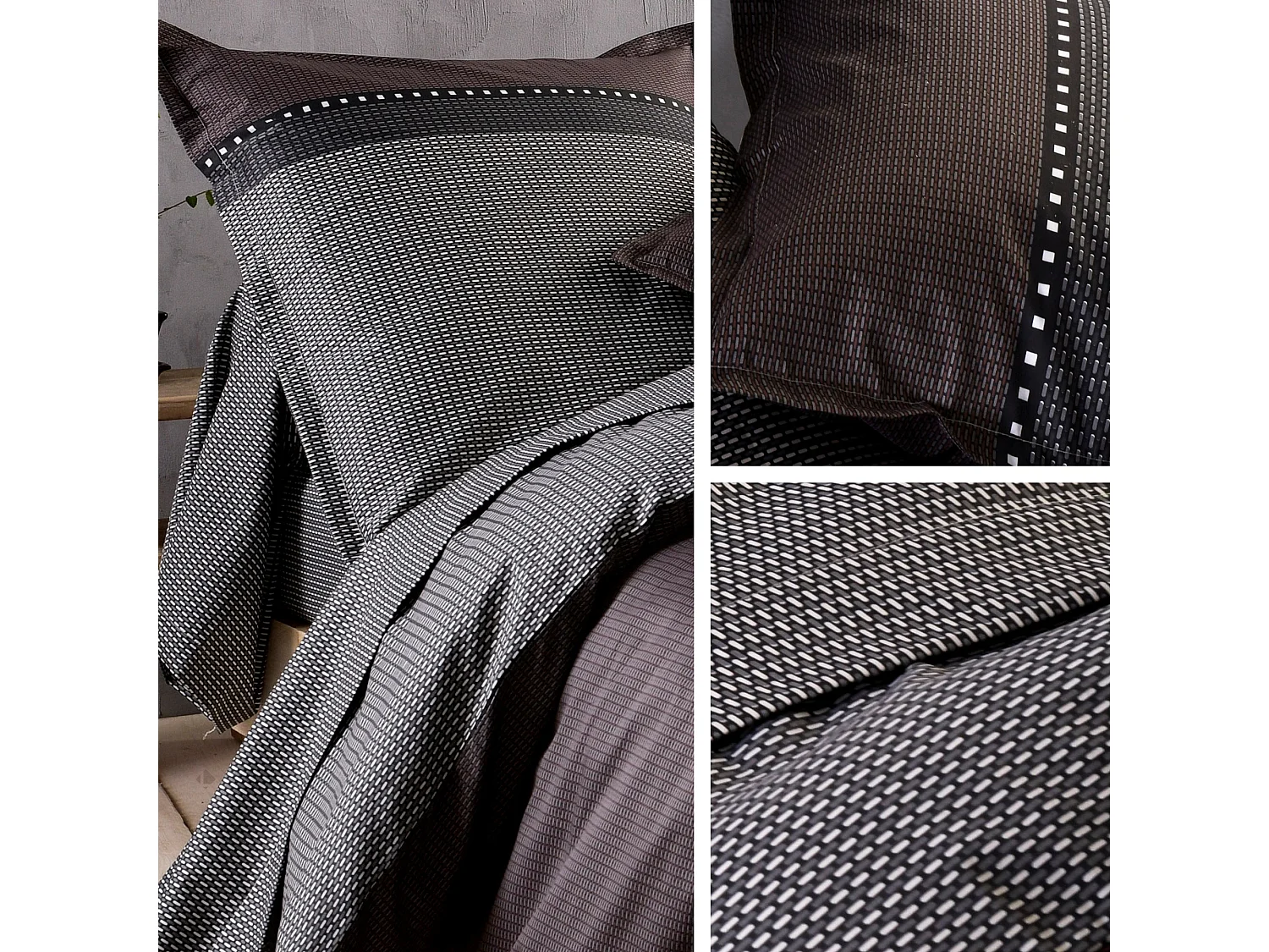 Parure de lit 260x240 cm satin de coton ENZO noir