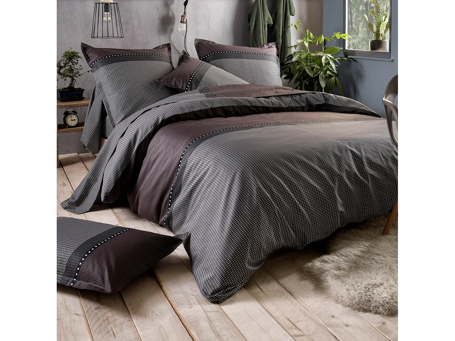 Parure de lit 280x240 cm satin de coton ENZO noir