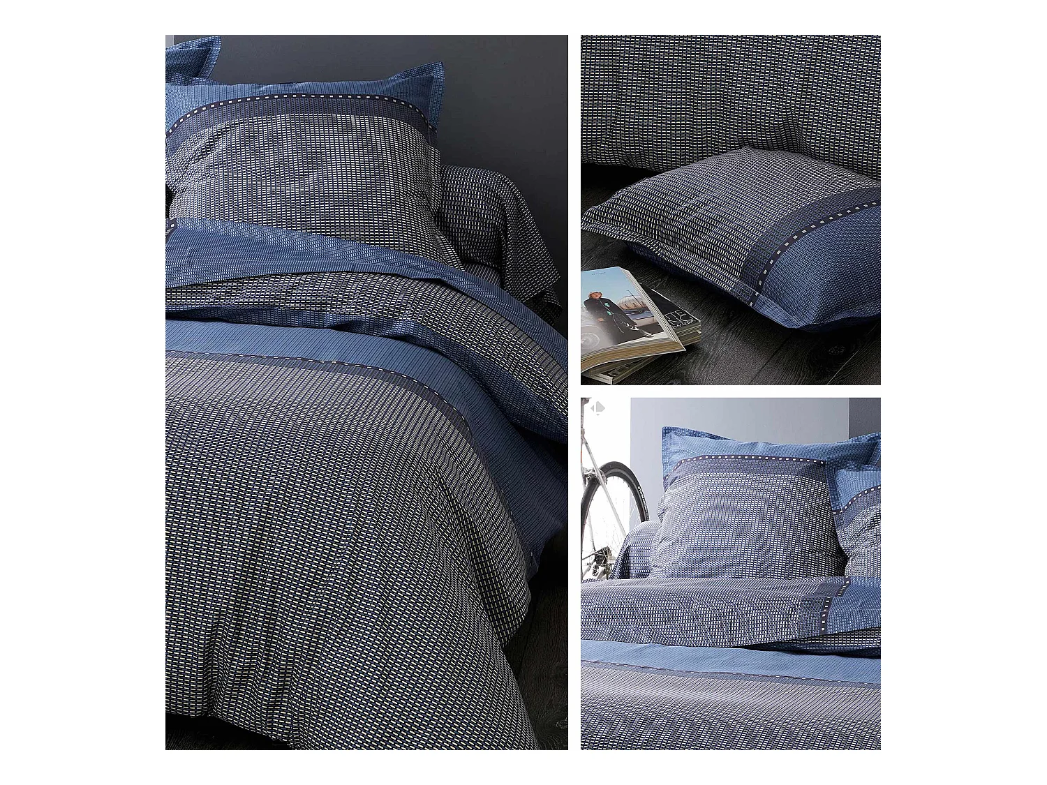 Drap housse imprimé 90x190 cm satin de coton ENZO bleu