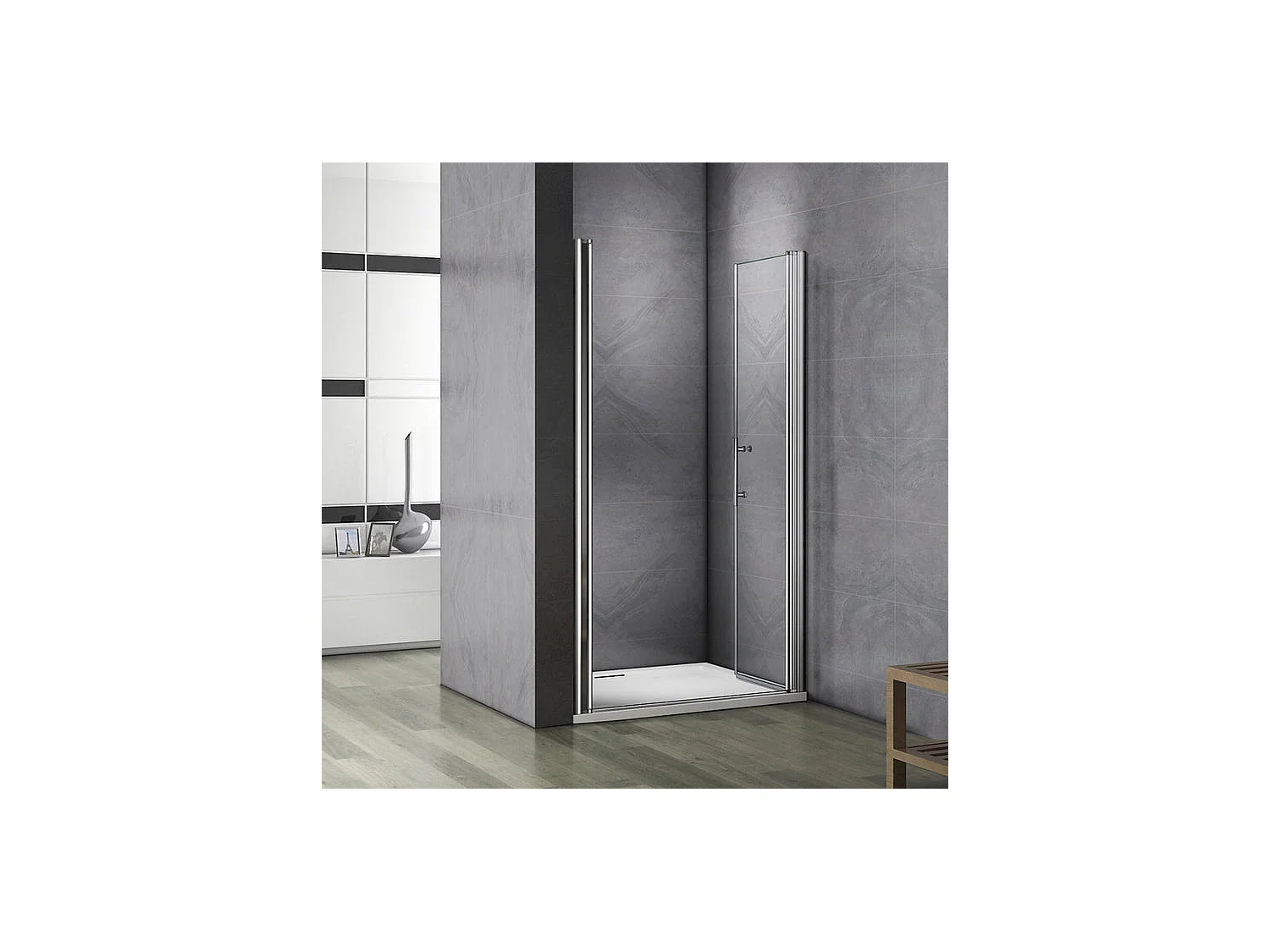 Porte de douche battante 105x187cm porte de douche pivotante à 180°, en verre 6mm anticalcaire, installation en niche