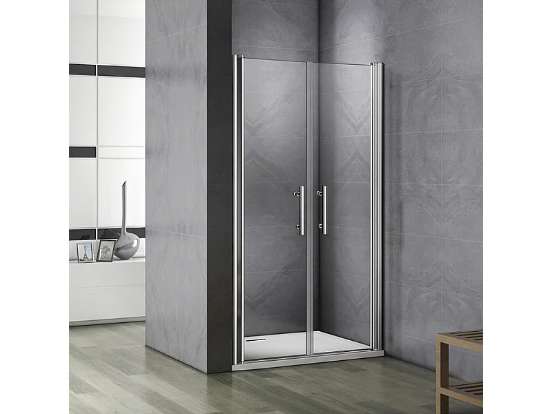 Porte de douche battante 105x187cm porte de douche pivotante à 180°, en verre 6mm anticalcaire, installation en niche