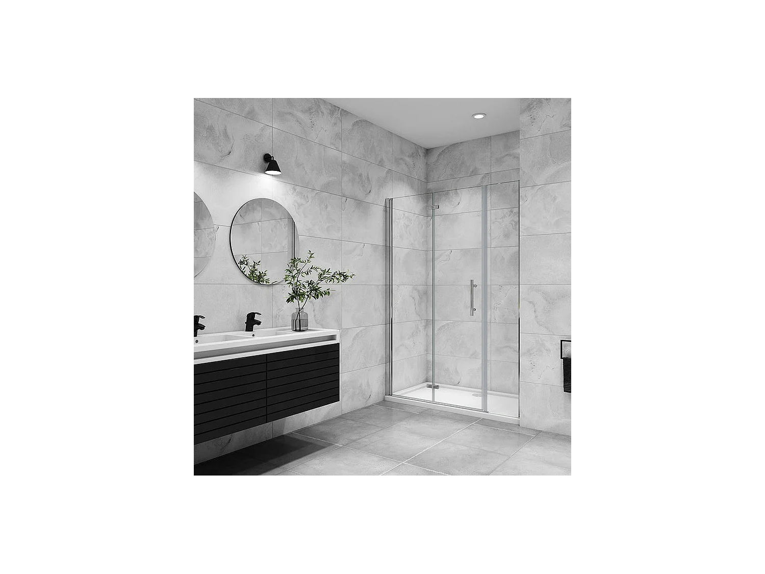 Draaiende douchedeur 106x185cm vouwbare douchedeur met 6mm anti scaling glas bevestigingselement