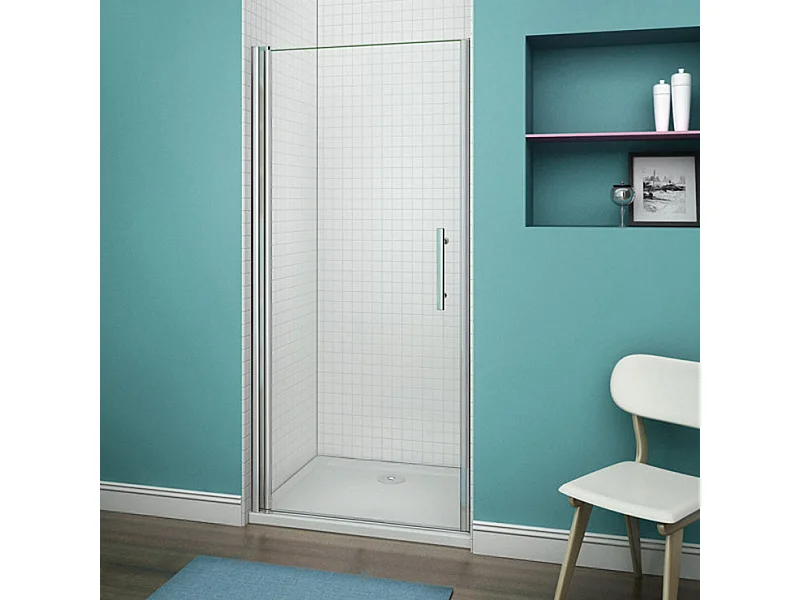 Porte de douche pivotante porte de douche 80x197cm en 6mm verre de sécurité anticalcaire, installation en niche
