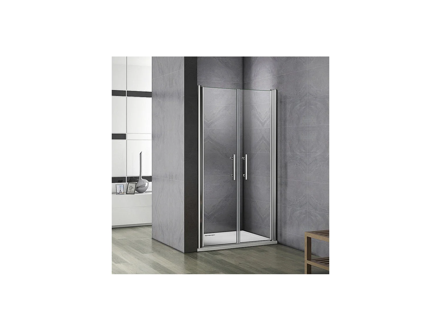 Porte de douche battante 90x187cm porte de douche pivotante à 180°, en verre 6mm anticalcaire, installation en niche