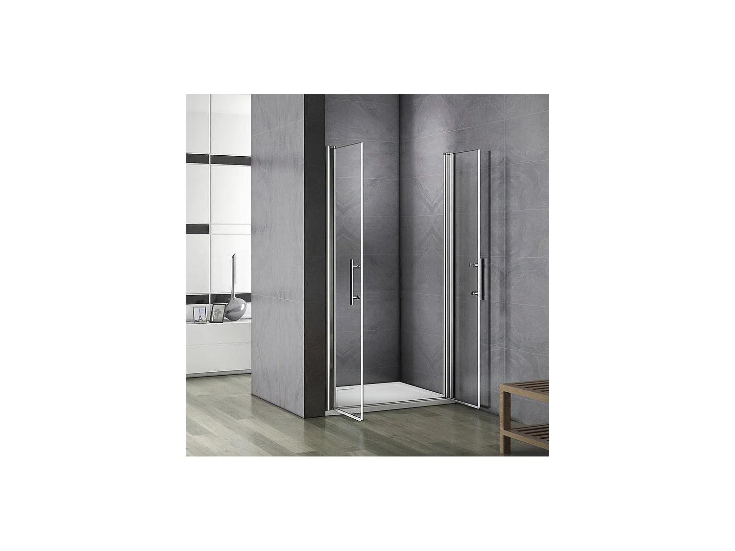 Porte de douche battante 120x187cm porte de douche pivotante à 180°, en verre 6mm anticalcaire, installation en niche