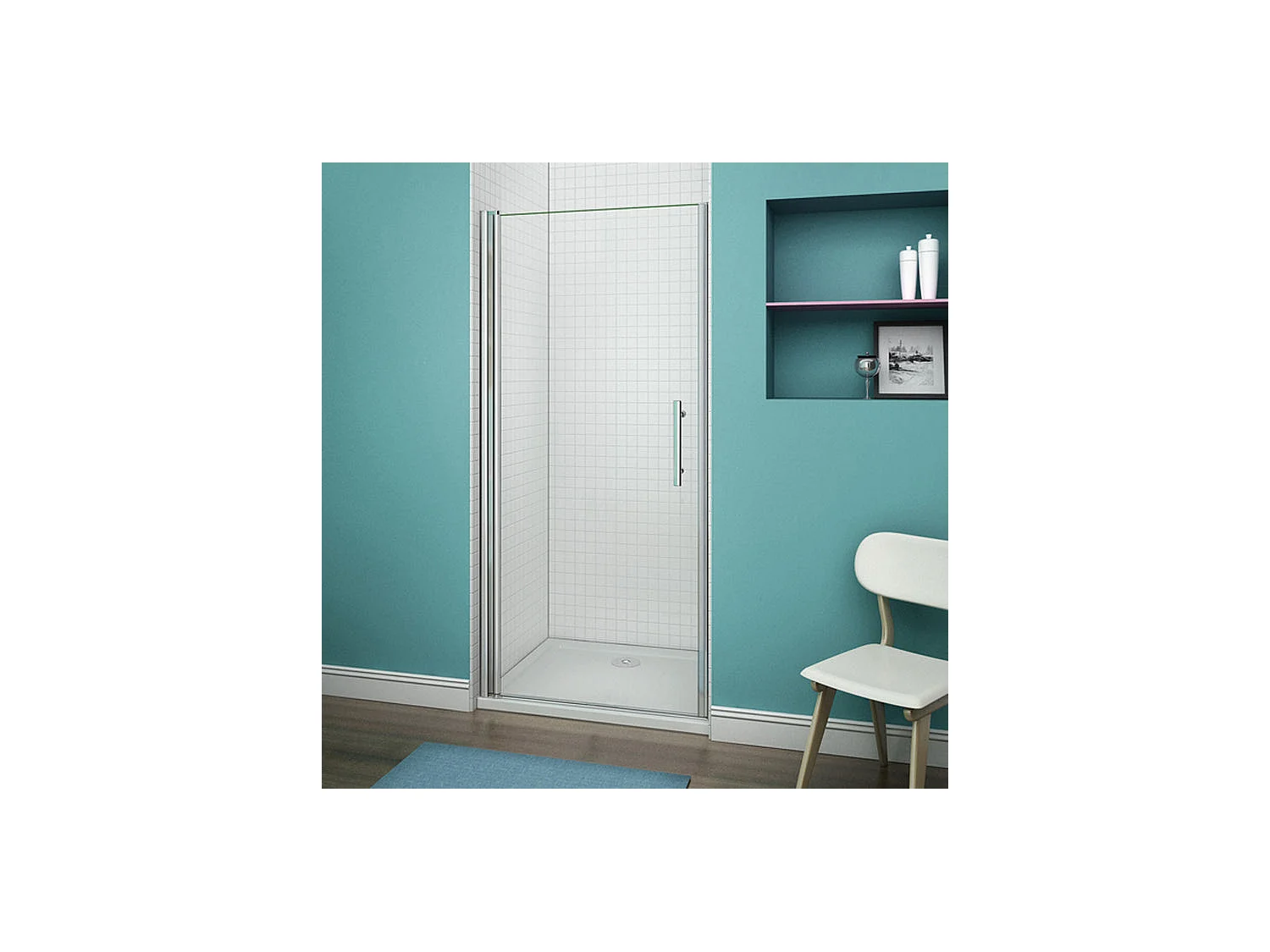 Porte de douche pivotante porte de douche 70x197cm en 6mm verre de sécurité anticalcaire, installation en niche