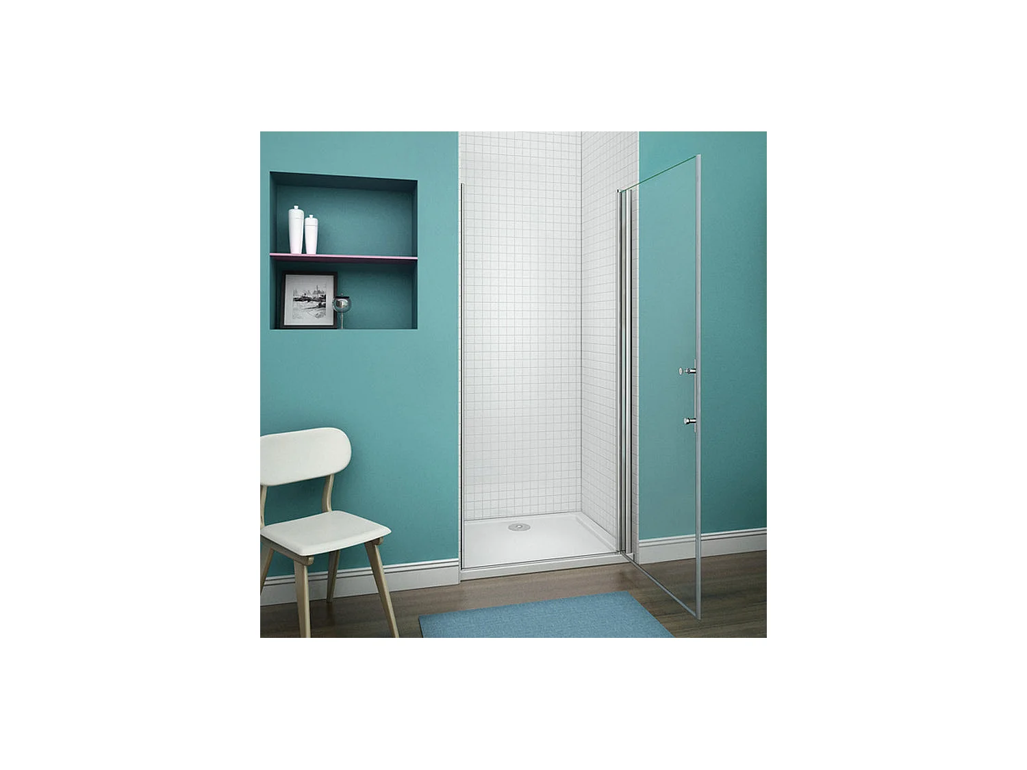 Porte de douche pivotante porte de douche 70x197cm en 6mm verre de sécurité anticalcaire, installation en niche