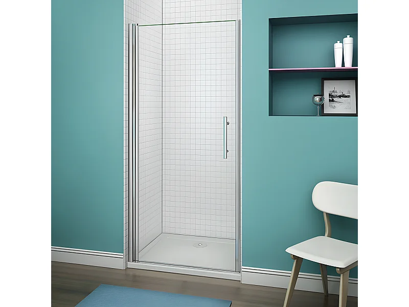 Porte de douche pivotante porte de douche 100x197cm en 6mm verre de sécurité anticalcaire, installation en niche